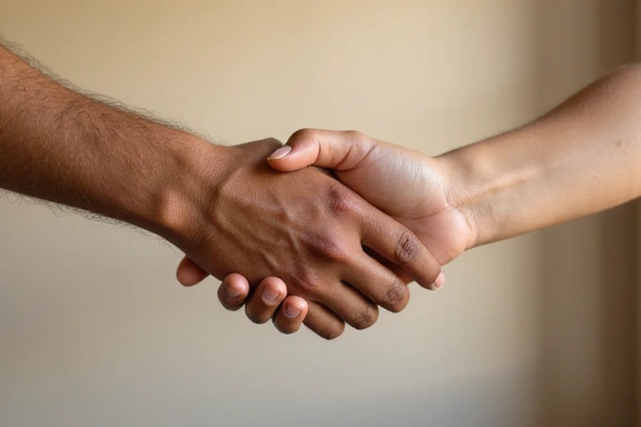 Mani che si uniscono in segno di supporto e collaborazione